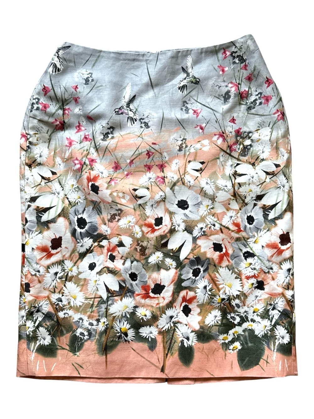 Talbots Floral Pencil Skirt in Peach and Gray